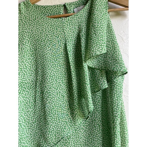 HD in Paris US 4 Green White Flutter Ruffle Top Floral Sleeveless 100% Polyester - Picture 8 of 10